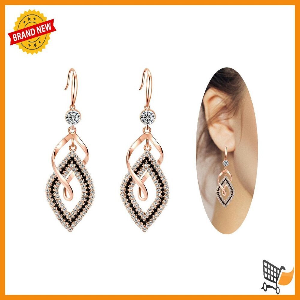 Sterling Silver 14K Gold Plated Dangle Earrings with Simulated Diamonds